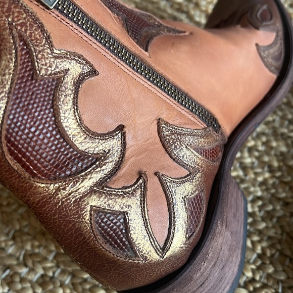 Liberty Black Women’s 9 Ankle Leather Boots Brown Metallic Copper Overlay - Picture 8 of 16